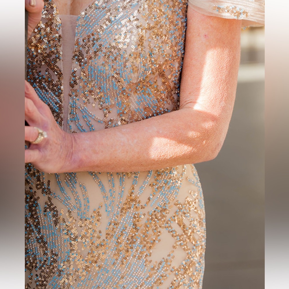 Elegant Gold Off-Shoulder Wedding Dress - Picture 13 of 13